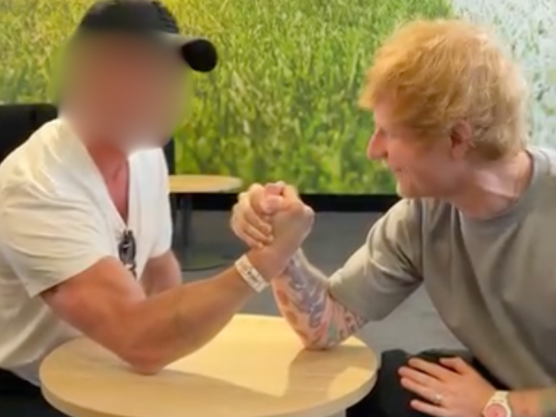 Ed Sheeran takes on mega-muscled Marvel superhero in arm-wrestling match