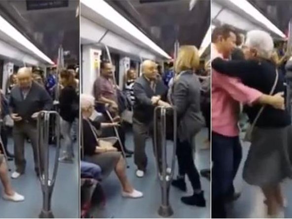 Elderly couple's romantic dance in metro train goes viral