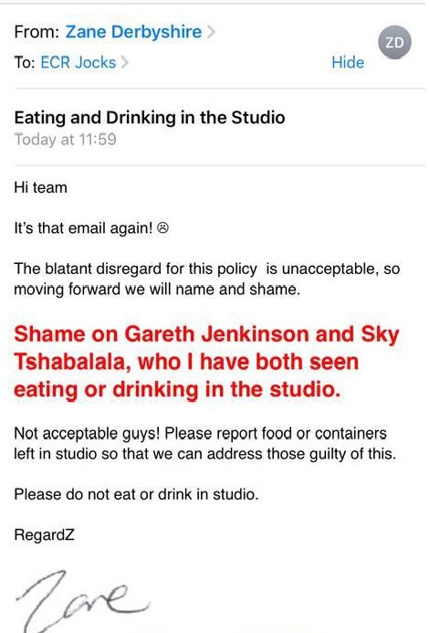 zanes email shaming sky