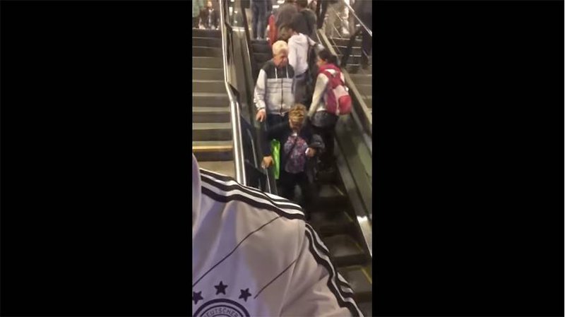 escalator funny image elderly