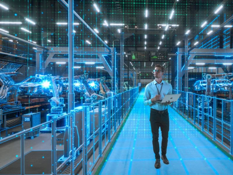 Factory with light blue