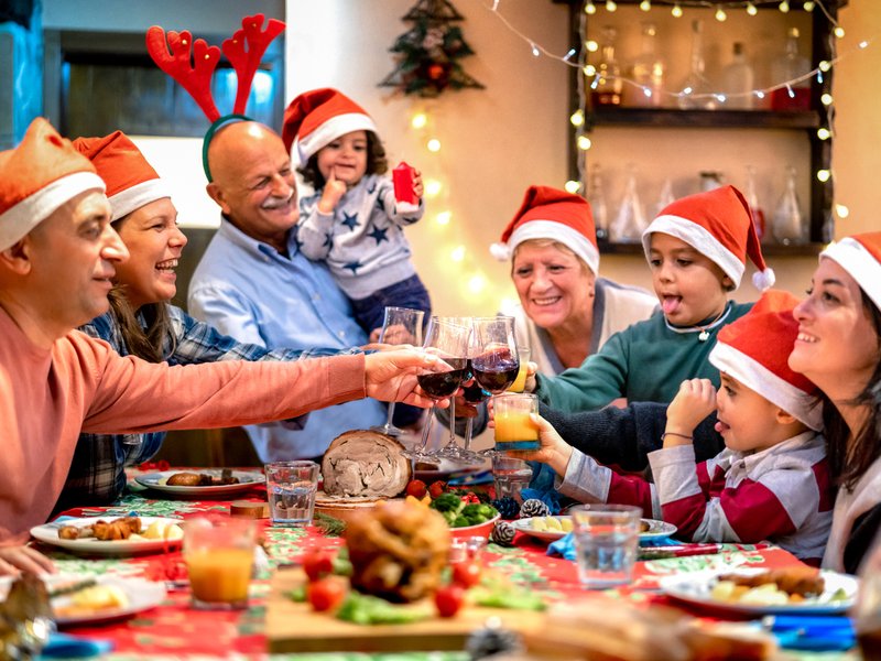 Family enjoying Christmas lunch