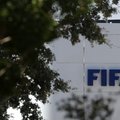 The FIFA logo is seen at its Africa regional office in Sale