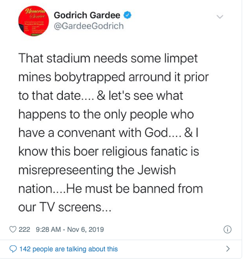 Godrich Gardee tweet about Angus Buchan