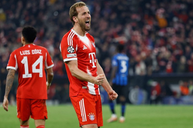 Bayern Munich striker Harry Kane celebrates a goal