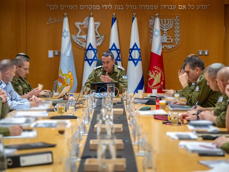 Head of Israeli military Herzi Halevi (C), attending situational assessment