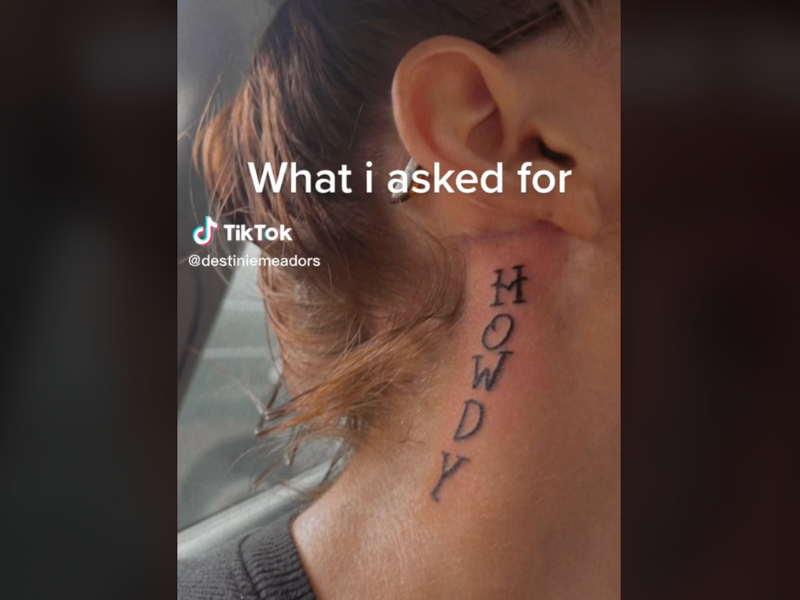 Woman's neck tattoo fail with terrible spelling mistake