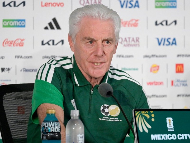 Bafana Bafana coach Hugo Broos speaking at 2026 World Cup press conference