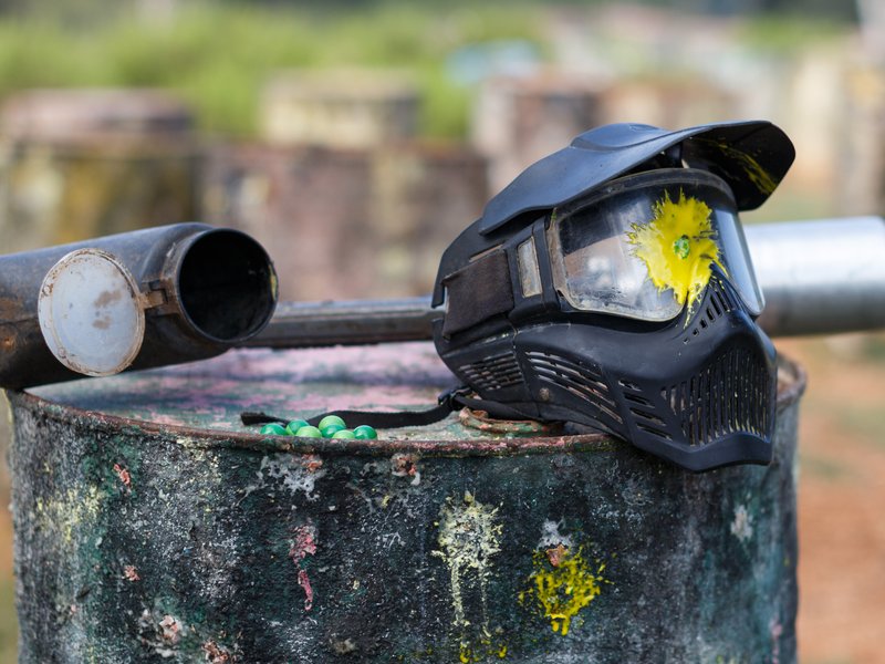 Paintball mask with splash stock photo
