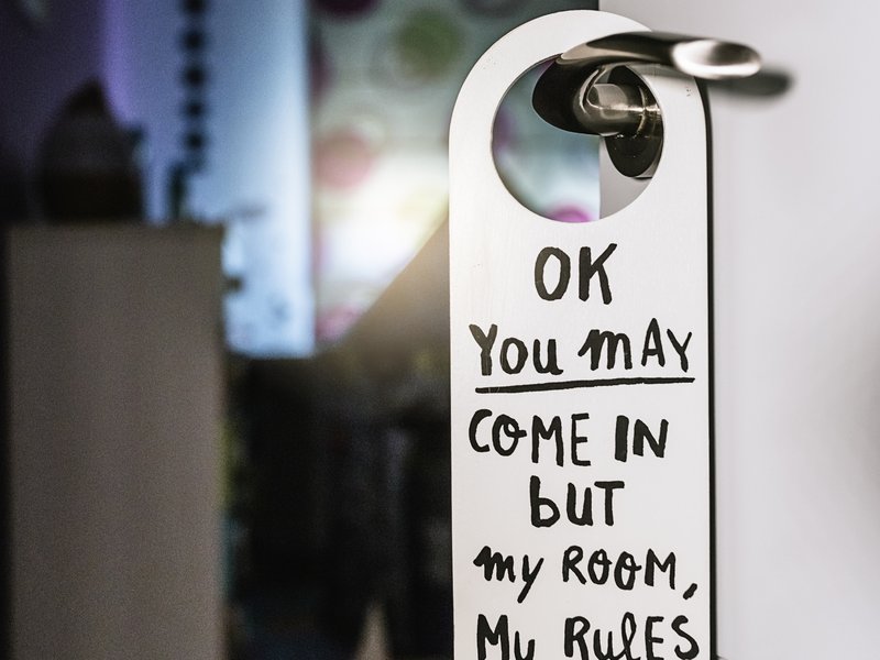 Door of home room with message