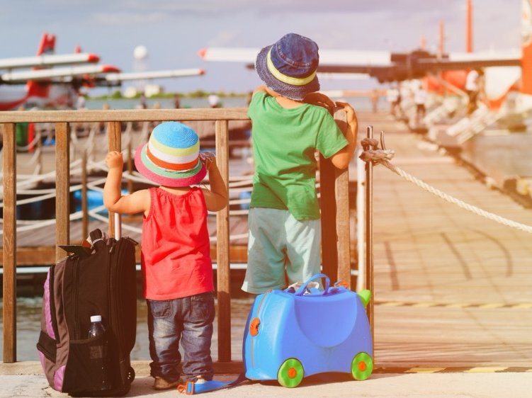 Children travelling plane