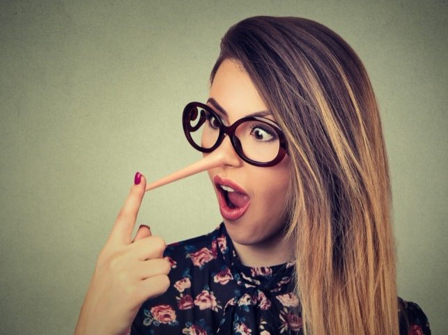 woman liar Pinocchio long nose lies