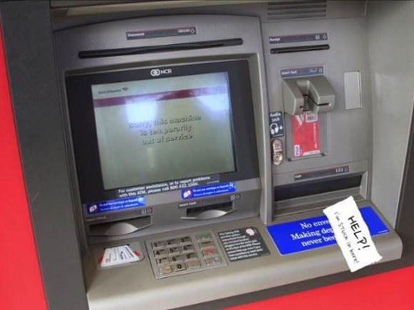 man trapped in an atm image funny
