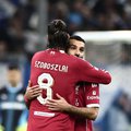 Liverpool players Dominik Szoboszlai and Mohamed Salah celebrate