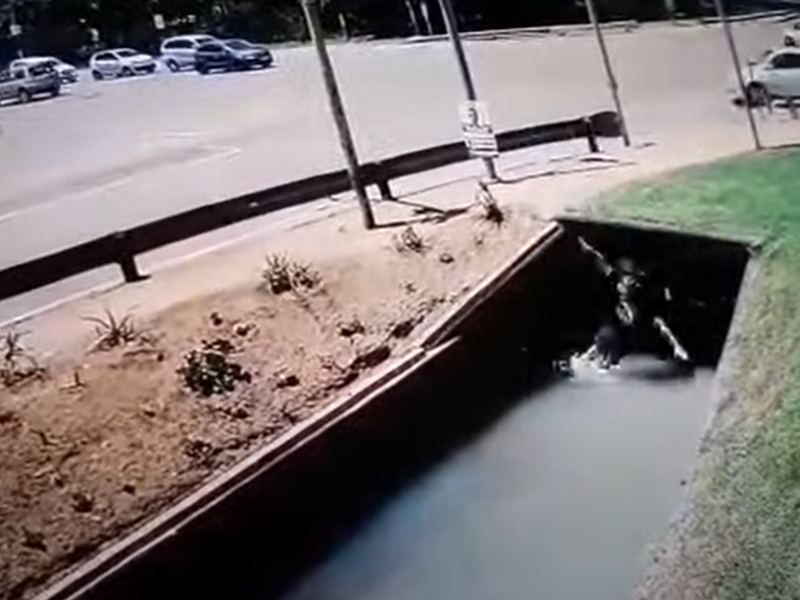 Blind man falling
