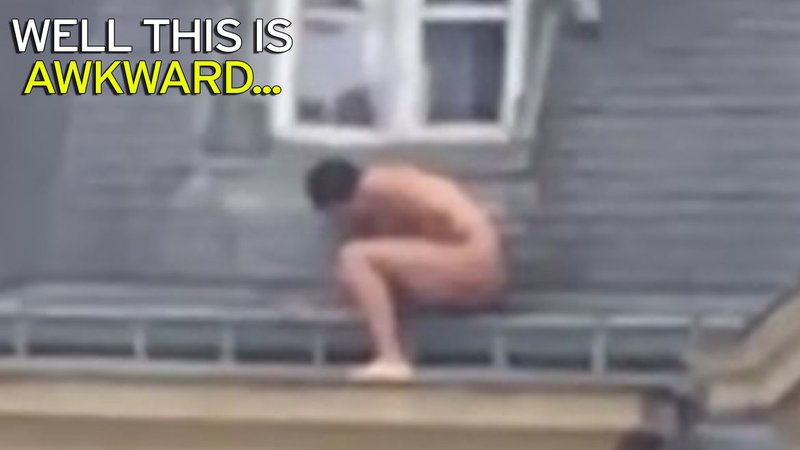 man hiding naked