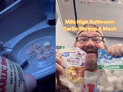 Video: Man cooks prawns inside plane's bathroom