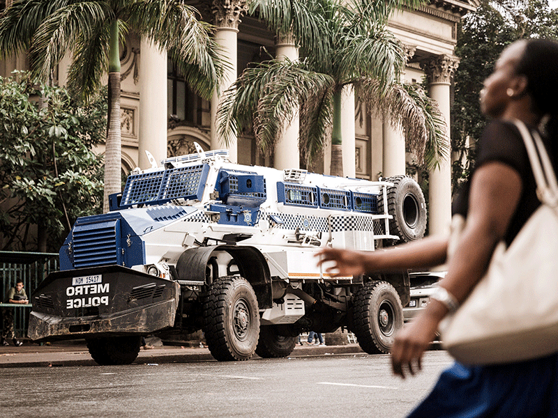 Metro police casspir in Durban CBD