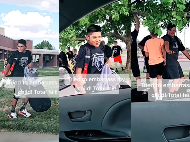 WATCH: A mom tries to embarrass her son when picking him up from school but she fails...