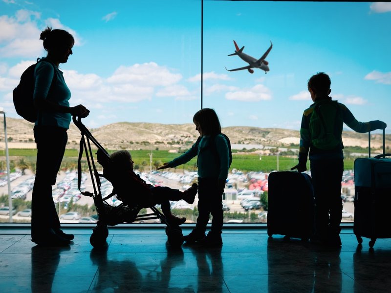 Mother children plane travel