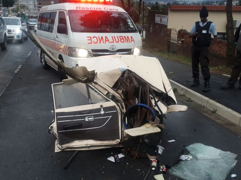PICS: Durban driver survives crash after car splits in two