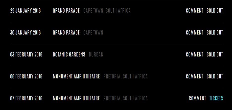 Mumford & Sons dates on their website