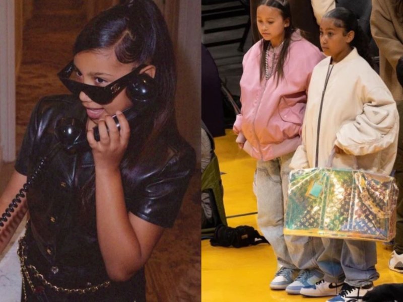 Twitter users were left buzzing after photos of Kanye West and Kim Kardashian’s oldest child North West carrying a R120 000 handbag.