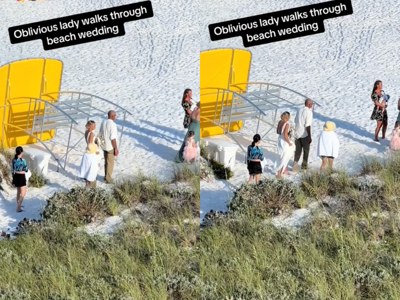 Video of 'oblivious lady' ruining wedding moment has internet furious