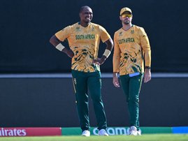 Proteas players Lungi Ngidi and Aiden Markram during T20 Cricket World Cup vs Windies