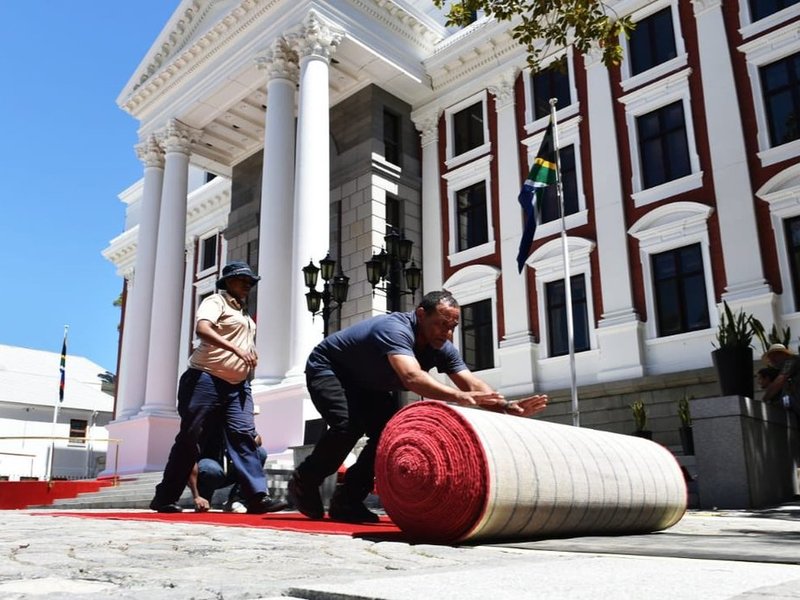Red carpet outside Parliament, ahead of the State of the Nation Address