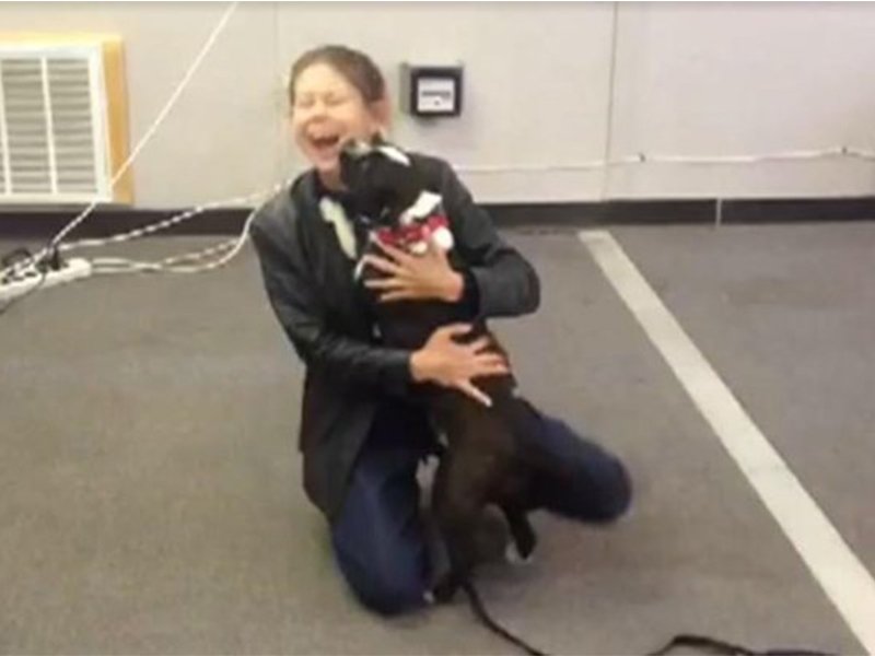 Reuinted with her dog 