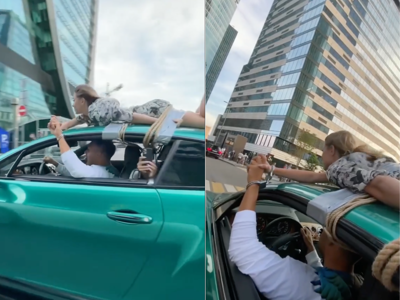 Russian influencer girlfriend trust car roof stunt