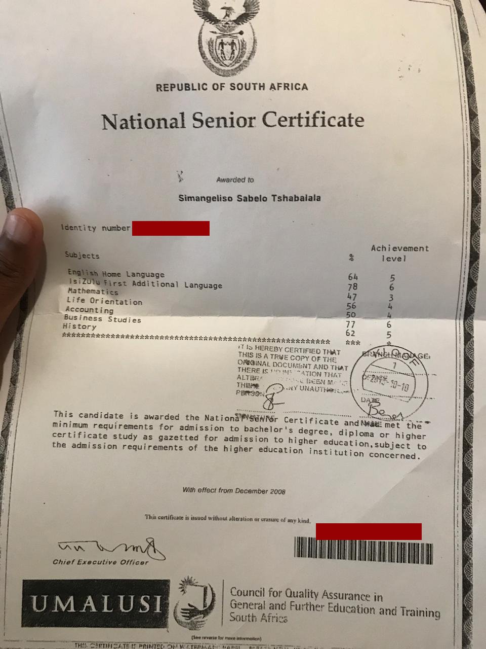 sky tshabalala's matric results