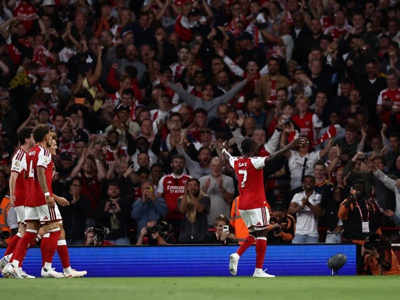 Bukayo Saka scores for Arsenal in opening game of Premier League August 2026