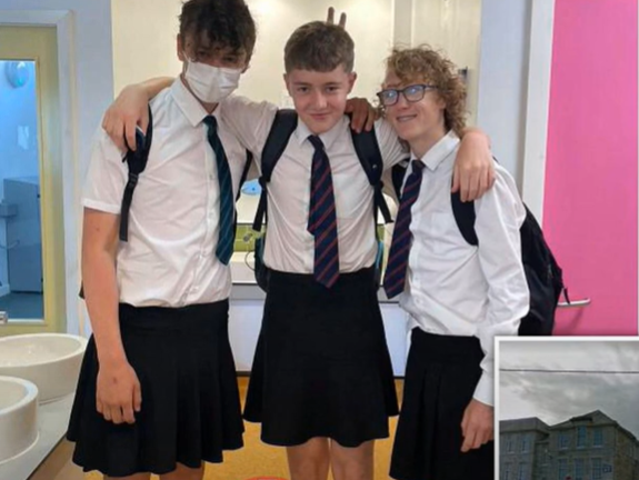 Schoolboys go to school wearing skirts due to the heatwave in the UK