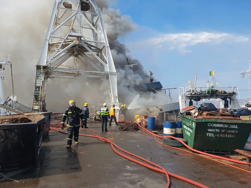 Ship on fire at Durban Port