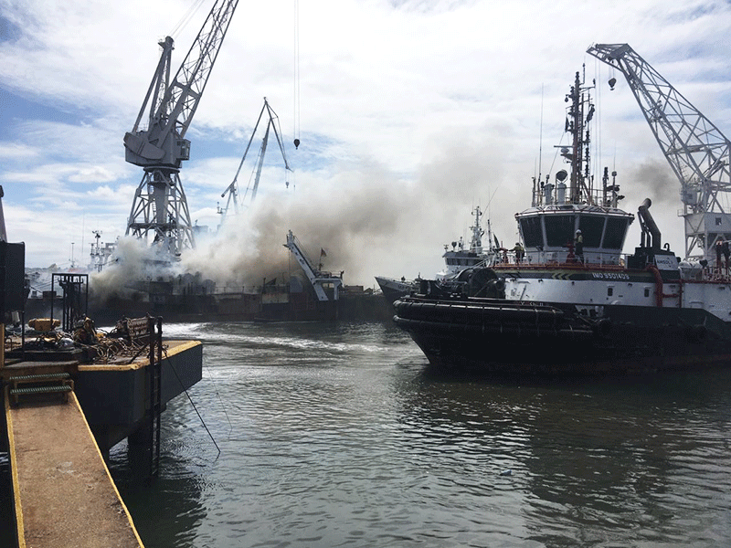 Ship on fire at Durban Port