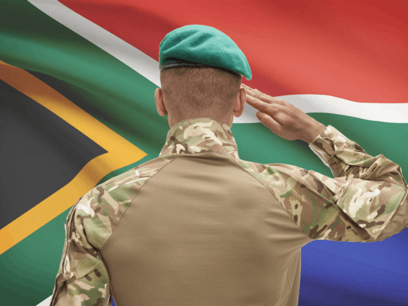 South African soldier saluting