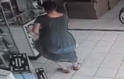 WATCH: Woman caught on camera while stealing a television