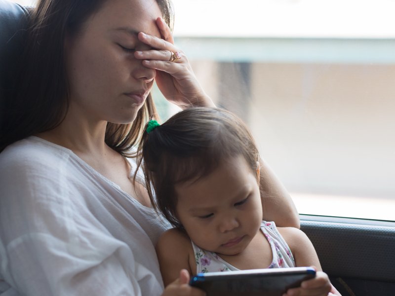 Stressed mom with baby