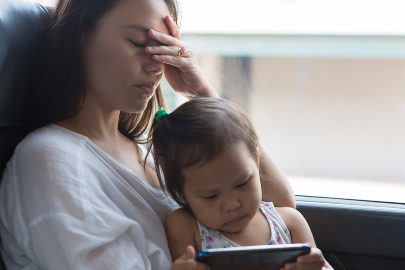 Stressed mom with baby