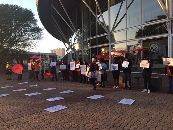 Sweat protest outside Durban ICC