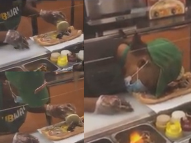 WATCH: An employee at a sandwich eatery falls asleep in the middle of the sandwich...