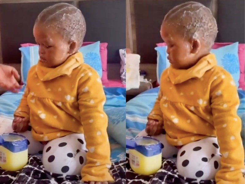 Baby covers himself in Vaseline mom clean tiktok