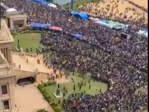 Thousands of protesters in Sri Lanka’s stormed the president’s official residence.