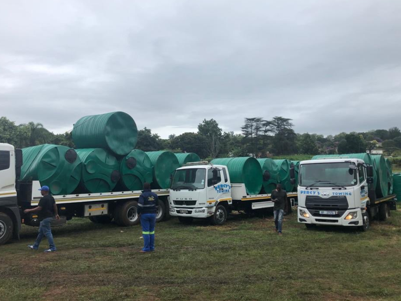 water tanks delivered by department of water and sanitation
