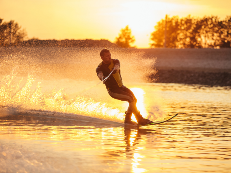 Man waterskis on a dam