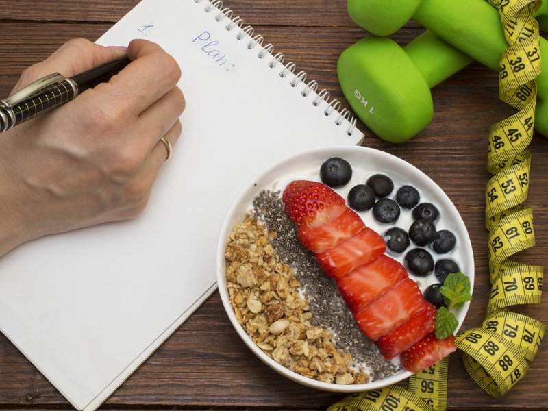 Workout and fitness dieting copy space diary