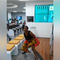 women peeing in a bank