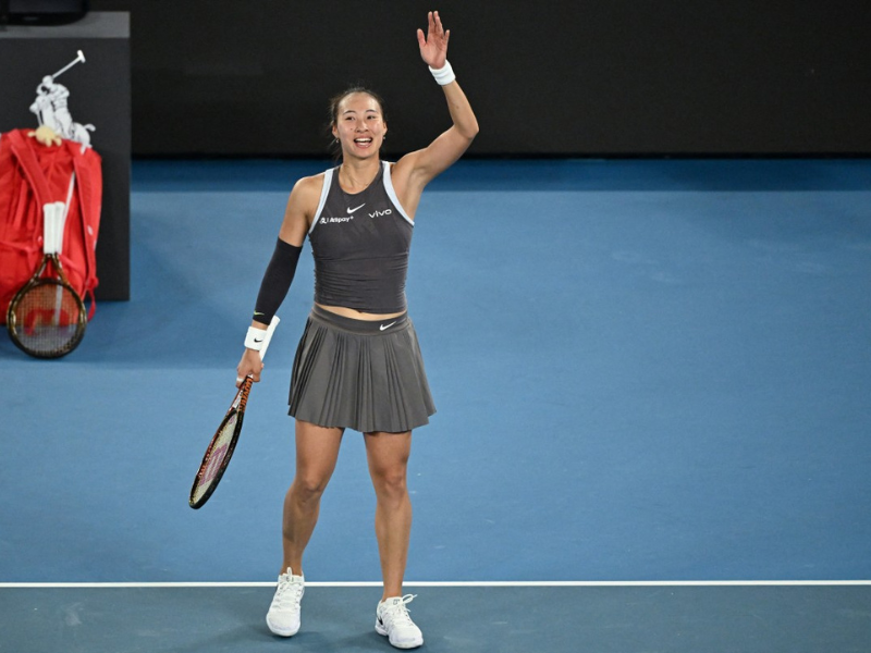 China Zheng Qinwen celebrates after victory against Romania Anca Todoni during their women singles match on day one of the Australian Open